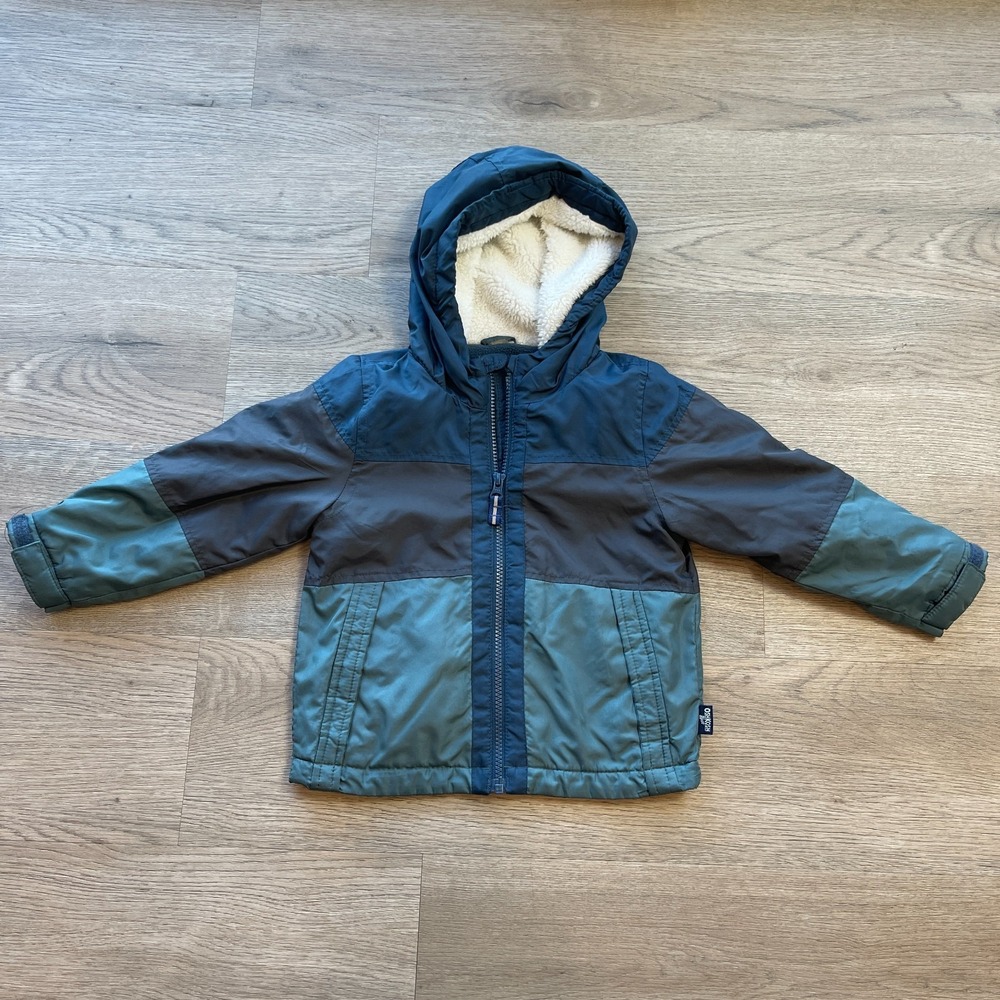 OshKosh B'gosh Toddler Boy 3T Blue Colorblock Hooded Winter Jacket Coat Sherpa